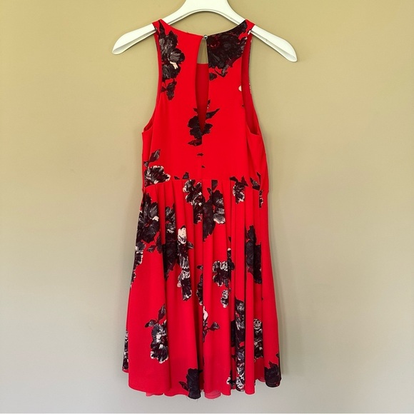 Free People Red Black Flowers Size 2 Dress Flutteby Floral Fit & Flare Pleated - Picture 9 of 12